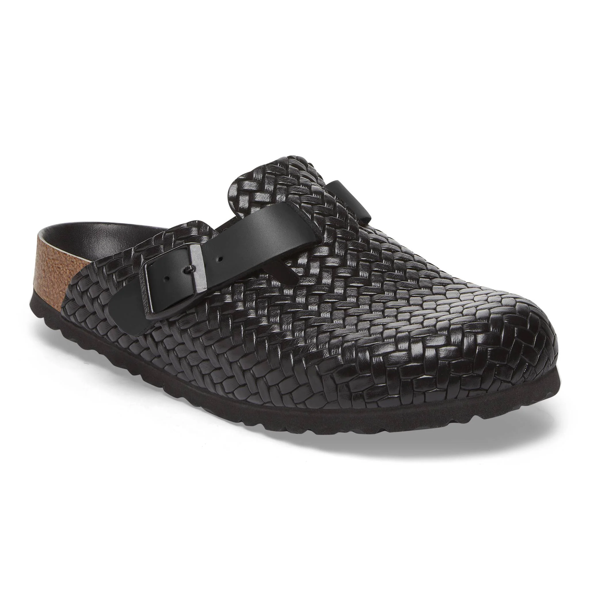 Boston Rivet Logo Natural Leather Woven Embossed Black
