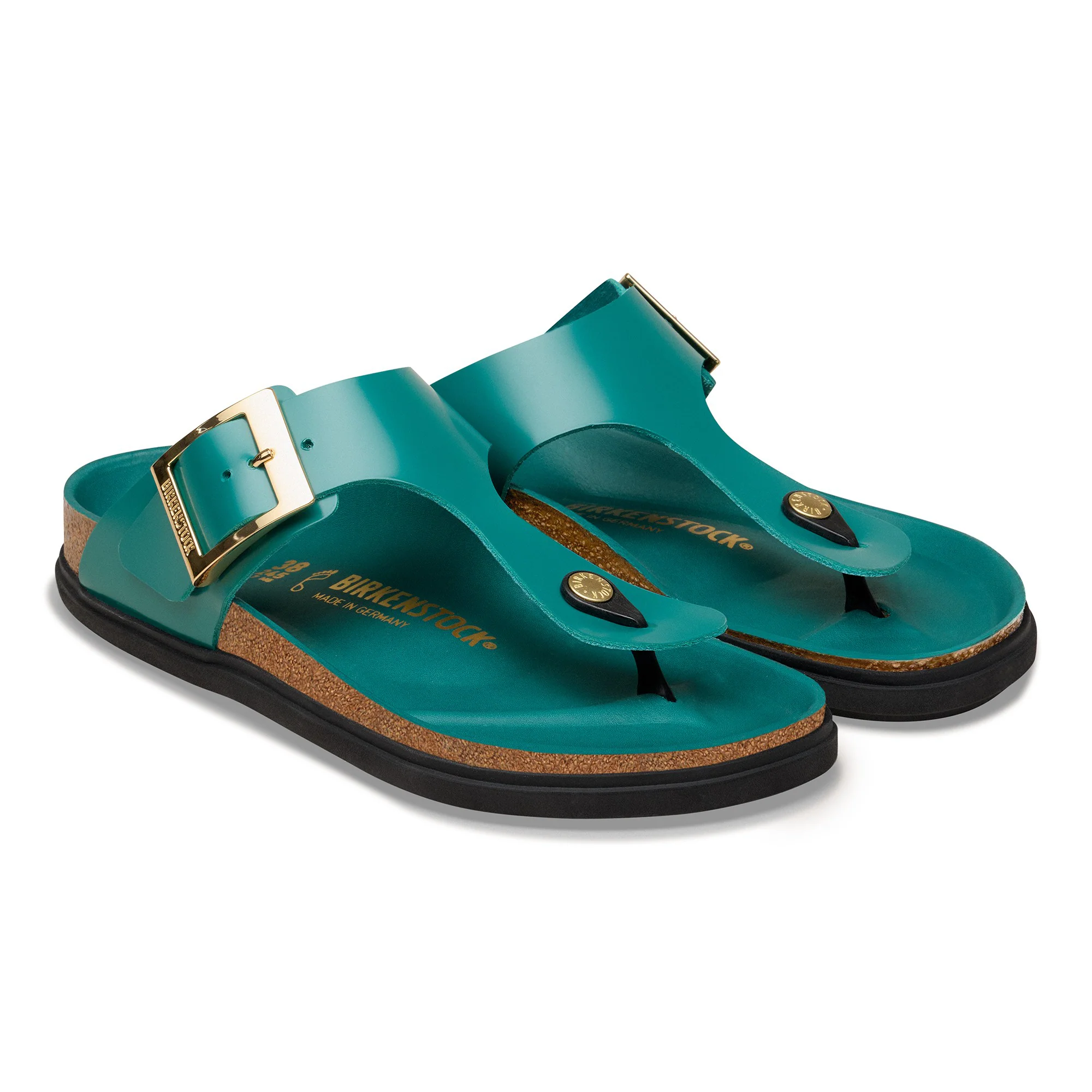 Gizeh Droplet Buckle Natural Leather Patent High-Shine Dark Teal - Image 6