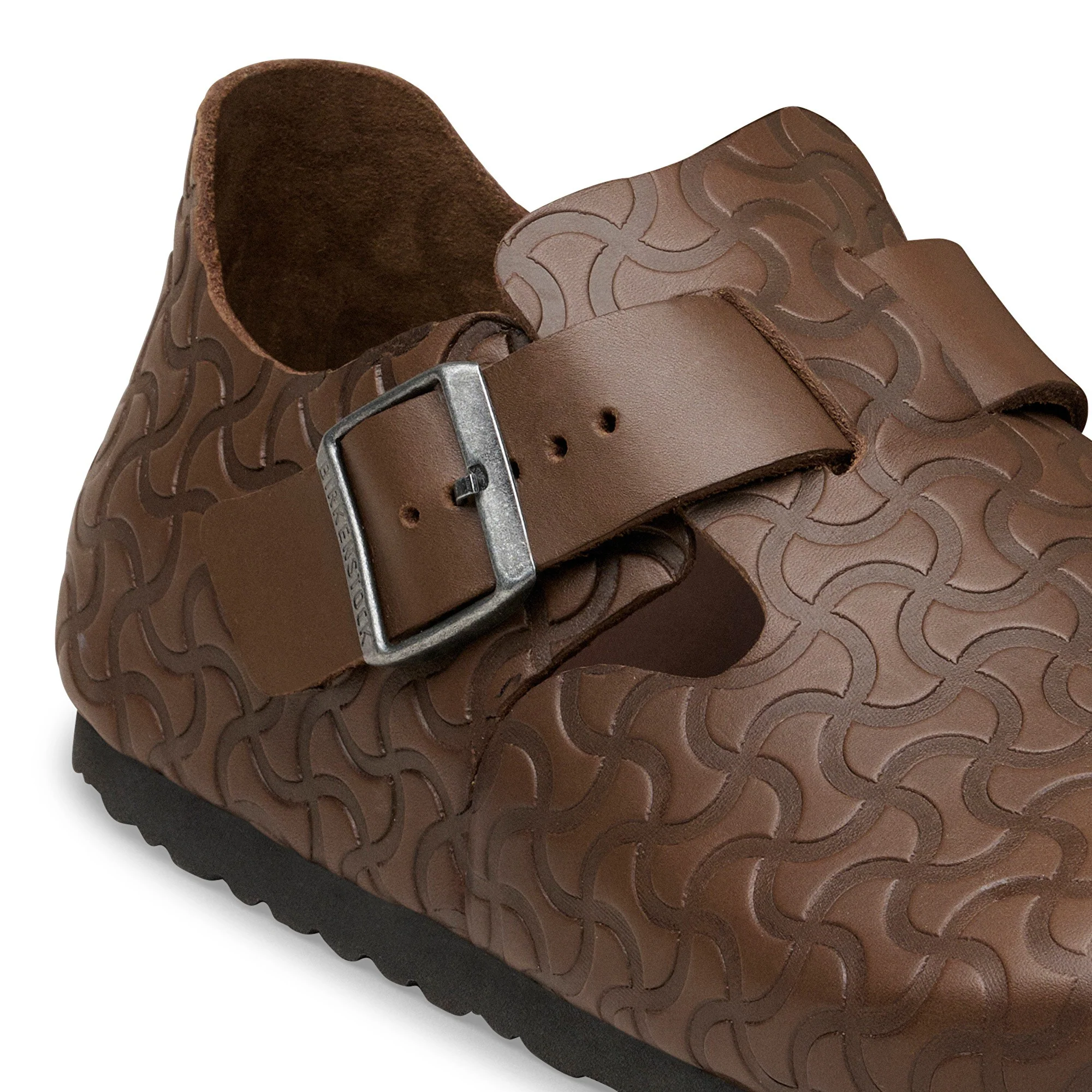 London Single Strap Natural Leather Embossed Carafe Semi Veg Tan - Image 6