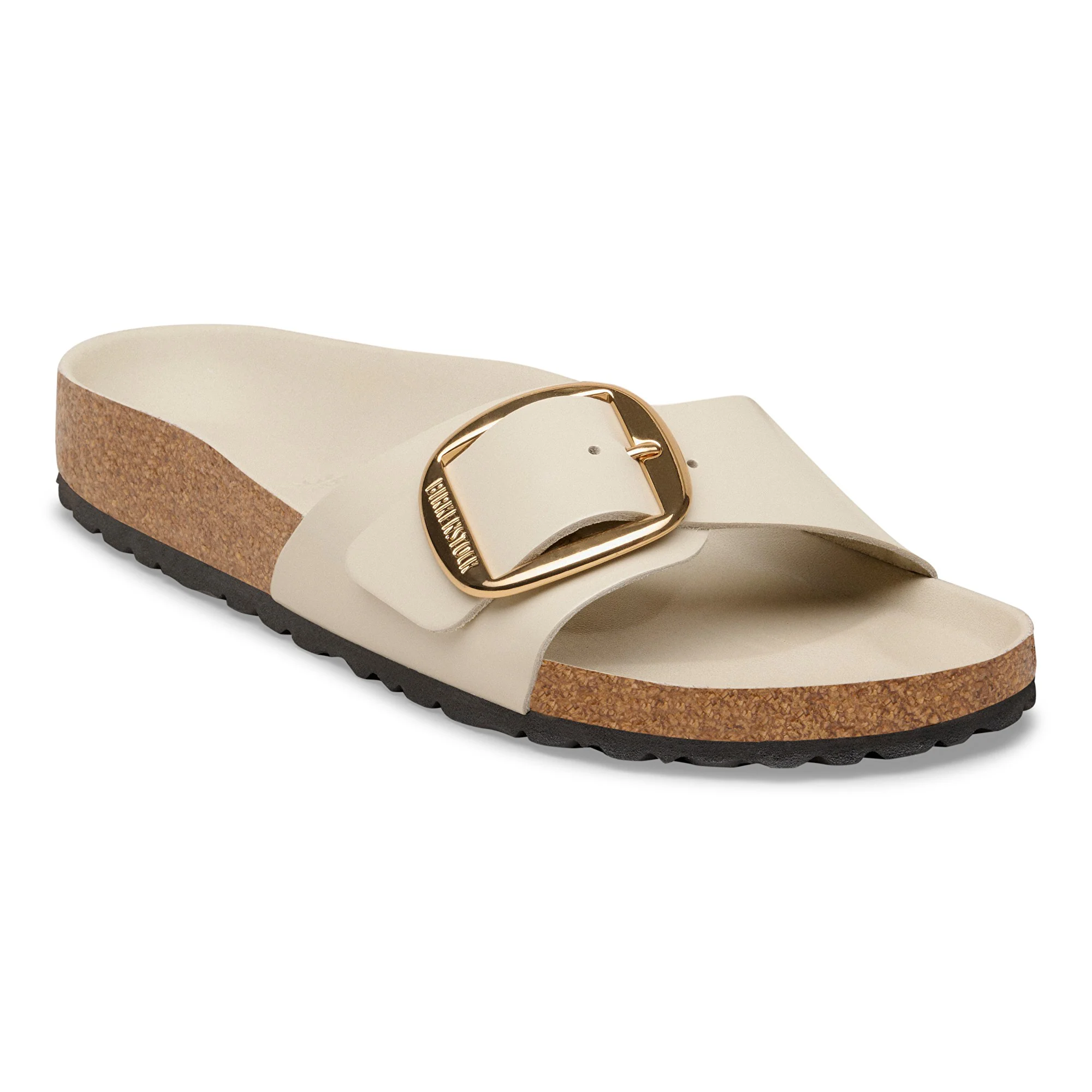 Madrid Big Buckle Natural Leather Patent High-Shine Oyster