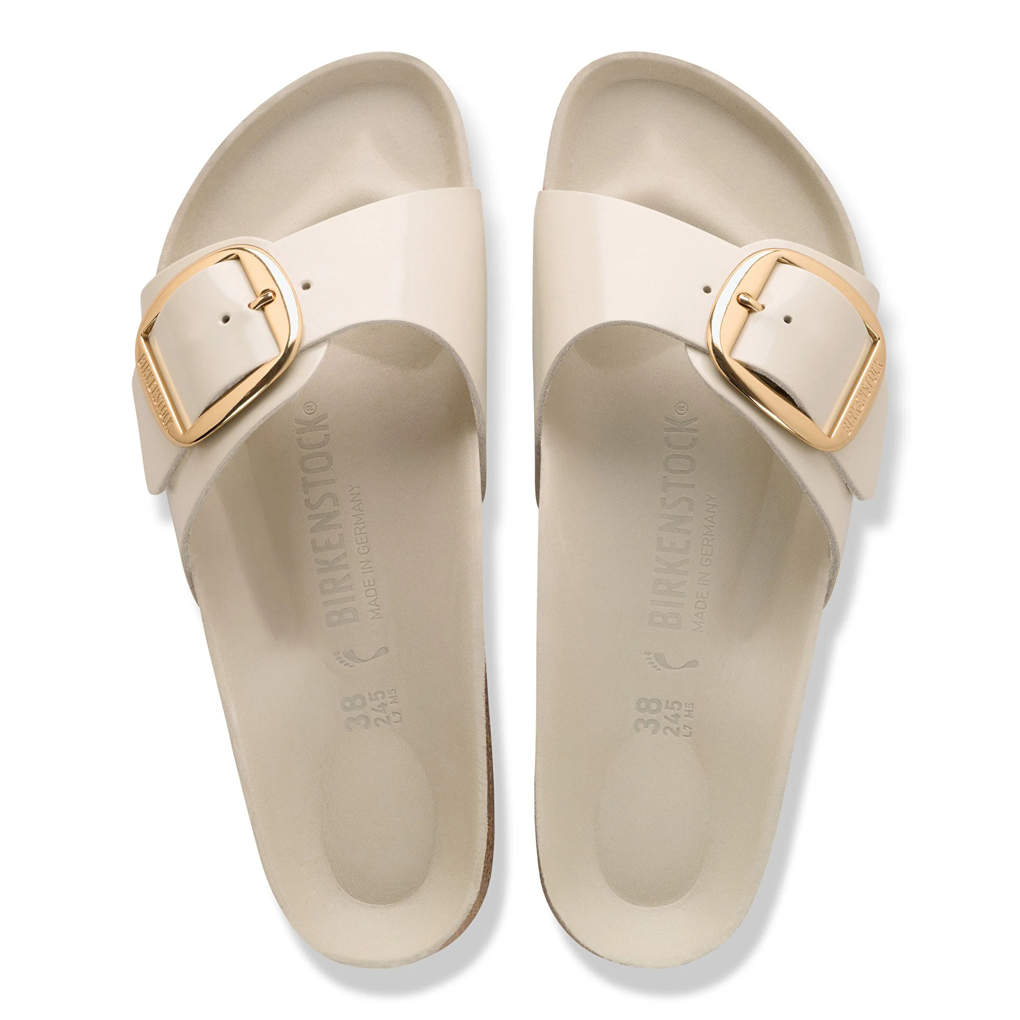 Madrid Big Buckle Natural Leather Patent High-Shine Oyster - Image 4