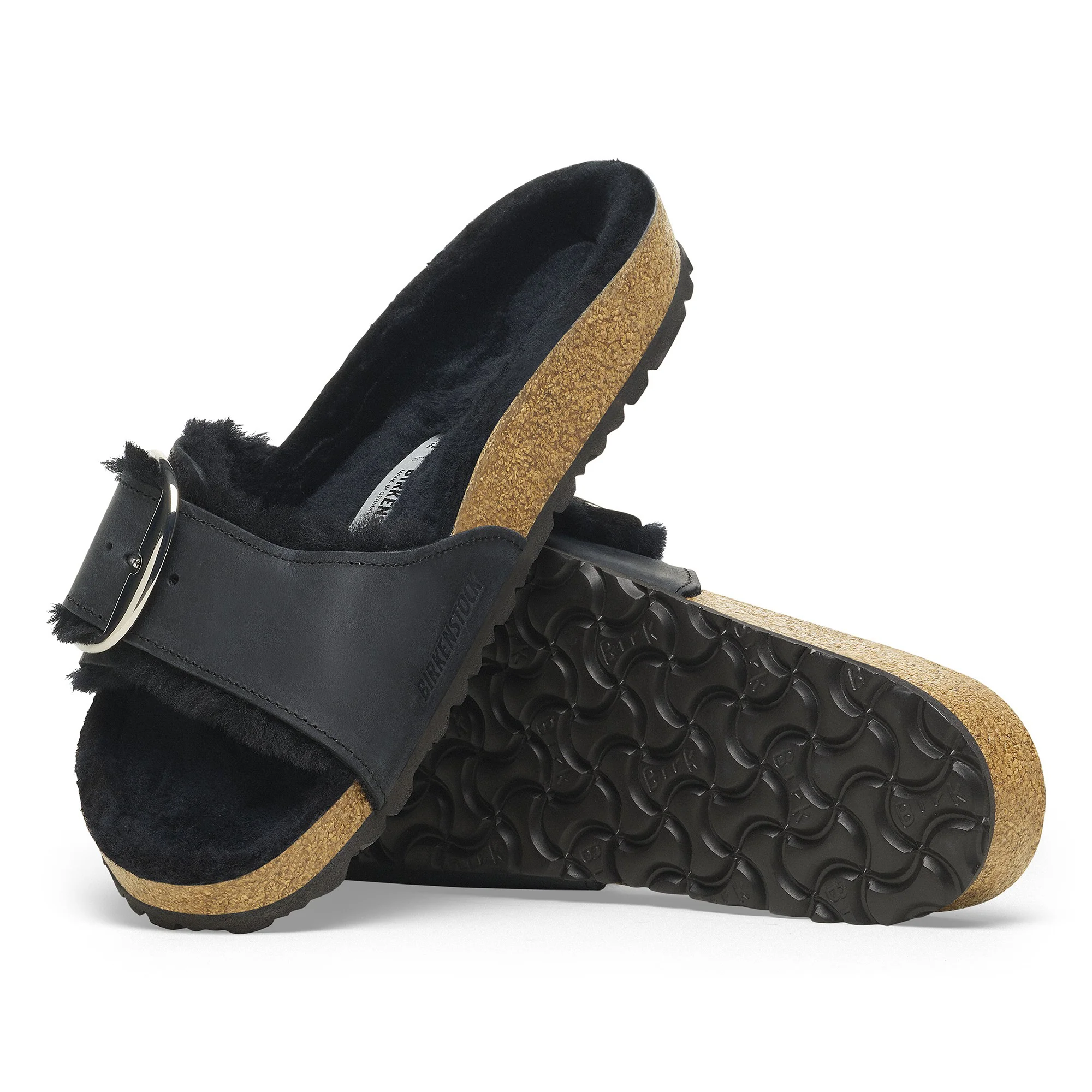 Madrid Big Buckle Shearling Natural Leather Oiled Black - Image 14