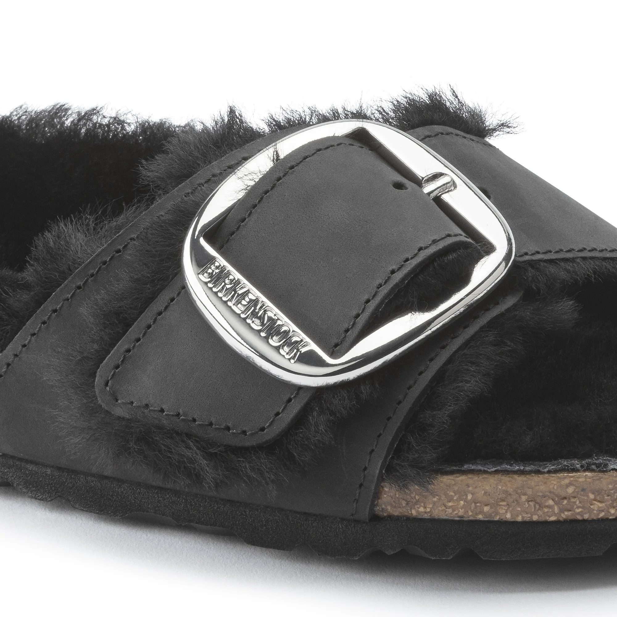 Madrid Big Buckle Shearling Natural Leather Oiled Black - Image 4